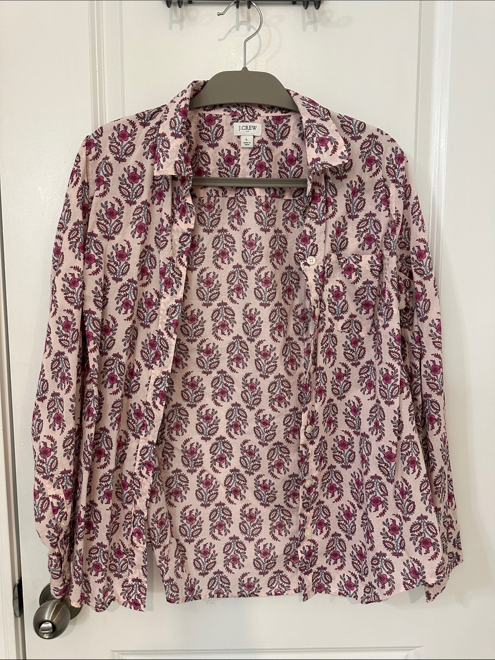 J. Crew Cream Button-Down Shirt with Pink Floral Print